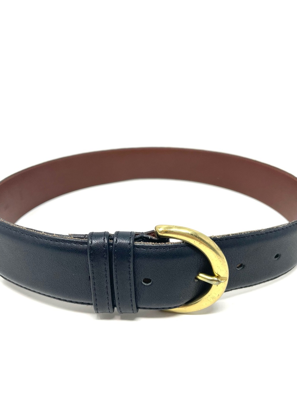 Vintage Coach Belt, Black Genuine Leather Brass Half Moon Buckle, Women's Small